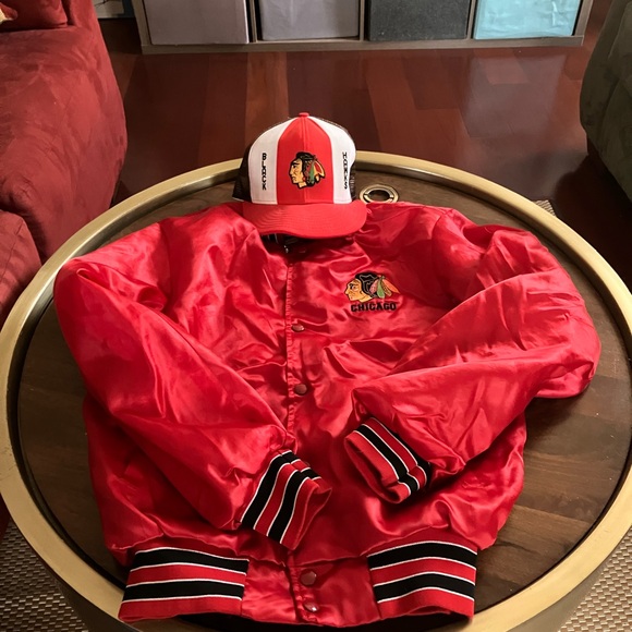 Swingster Other - Vintage NHL Chicago Blackhawks Swingster Satin Jacket S USA Made W/Hat/Cap